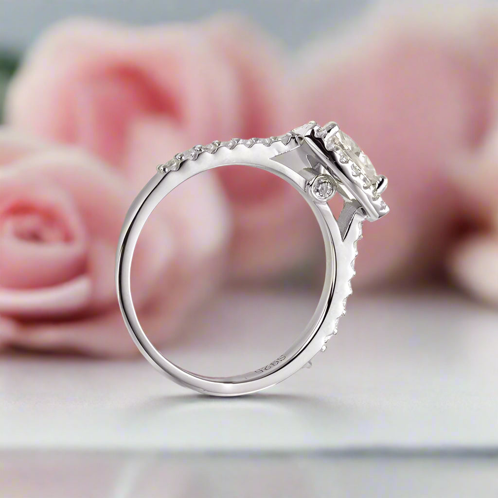 1.0Ct 6.5mm Classic Trillion Halo Diamond Engagement Ring-Black Diamonds New York