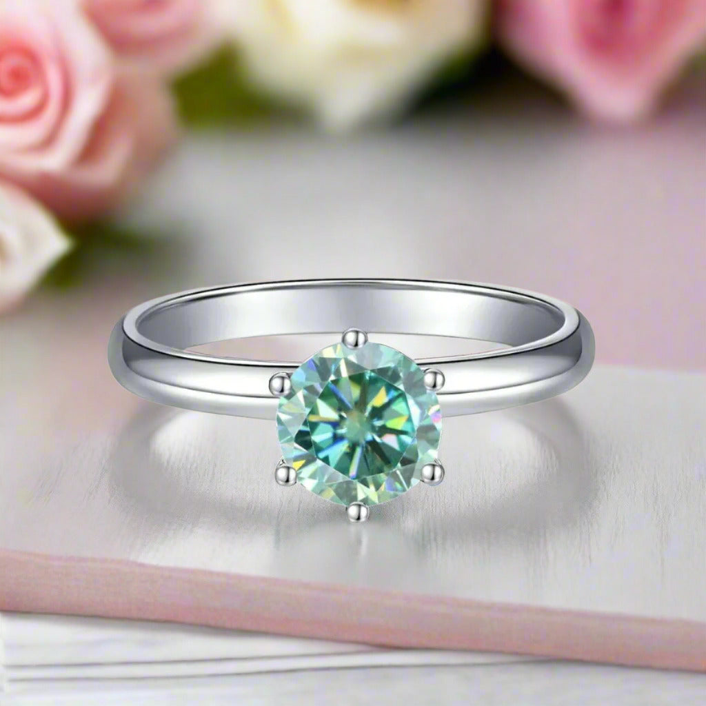 1.0Ct 6.5mm Round Diamond 6 Prong Engagement Ring-Black Diamonds New York