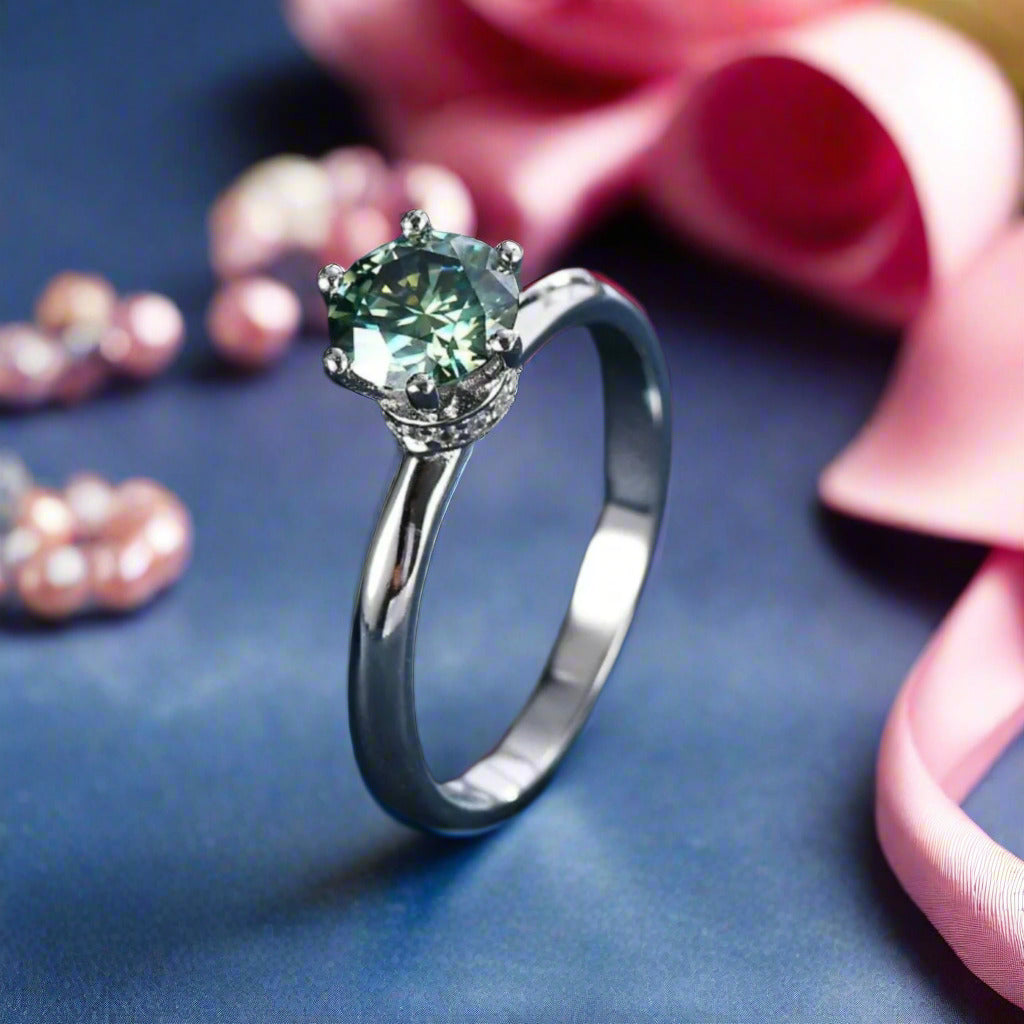 1.0Ct 6.5mm Round Diamond 6 Prong Engagement Ring-Black Diamonds New York