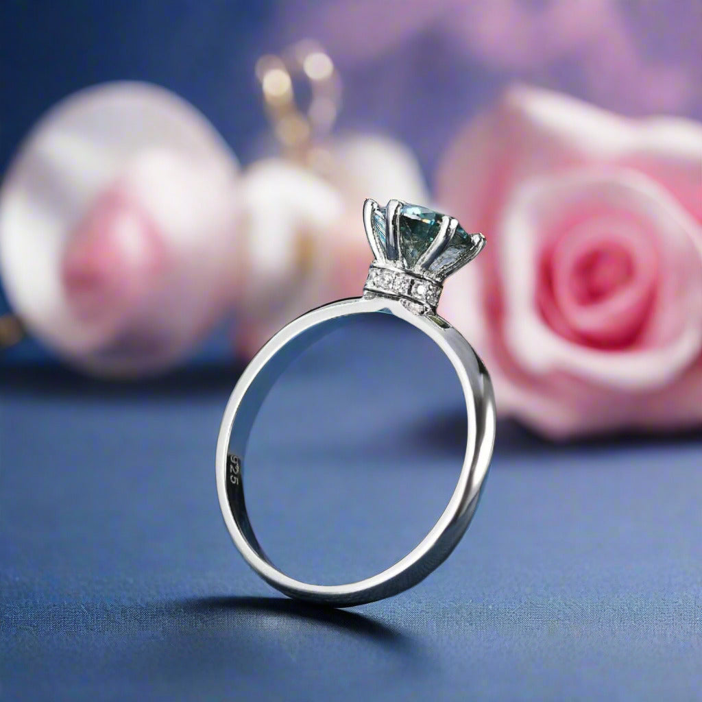 1.0Ct 6.5mm Round Diamond 6 Prong Engagement Ring-Black Diamonds New York