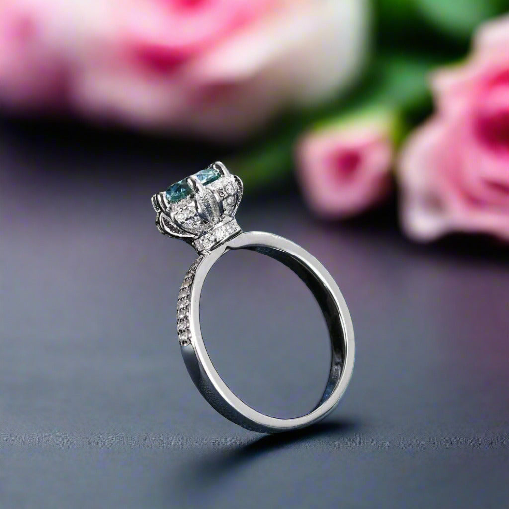 1.0Ct 6.5mm Round Floral-Style Diamond Engagement Ring-Black Diamonds New York