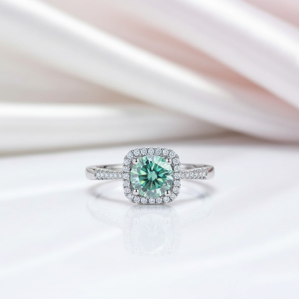 1.0Ct 6.5mm Round Green Diamond Option Halo Engagement Ring-Black Diamonds New York