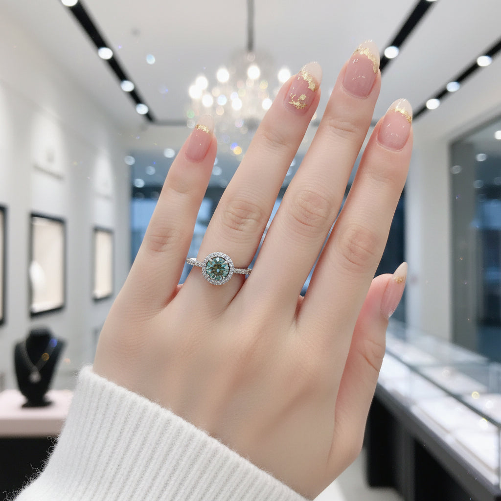 1.0Ct 6.5mm Round Petite Halo Diamond Engagement Ring-Black Diamonds New York