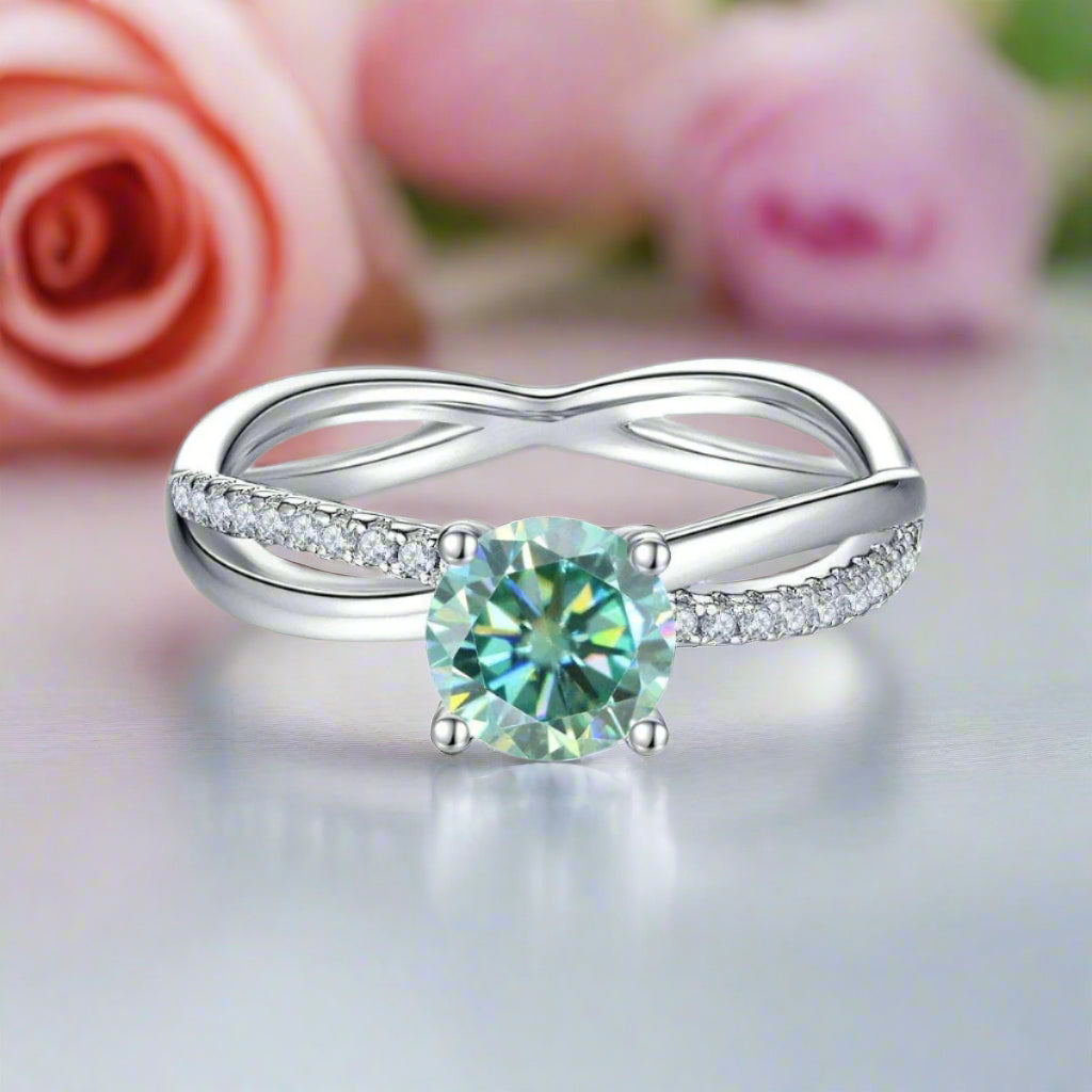 1.0Ct Green Round Diamond Split Shank Engagement Ring-Black Diamonds New York