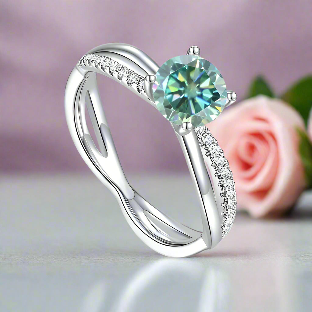 1.0Ct Green Round Diamond Split Shank Engagement Ring-Black Diamonds New York