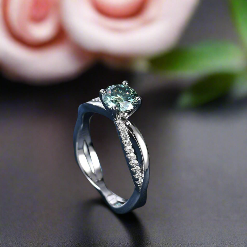1.0Ct Green Round Diamond Split Shank Engagement Ring-Black Diamonds New York