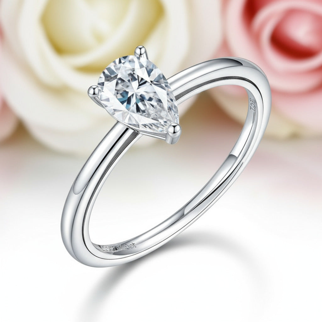 1.0Ct Pear Shape Diamond Solitaire Engagement Ring-Black Diamonds New York