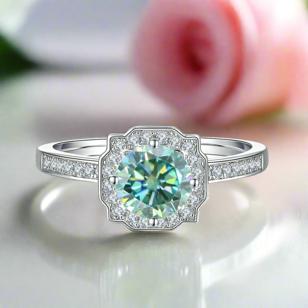 1.0Ct Round Halo Green Diamond Engagement Ring-Black Diamonds New York