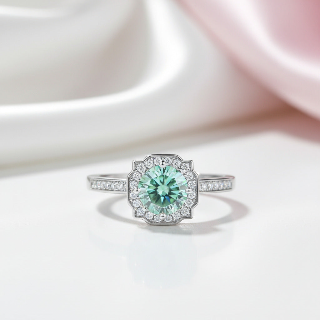 1.0Ct Round Halo Green Diamond Option Engagement Ring-Black Diamonds New York