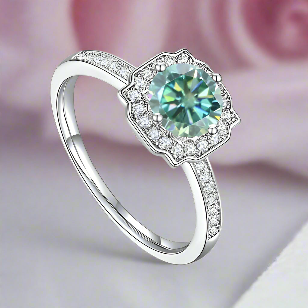 1.0Ct Round Halo Green Diamond Engagement Ring-Black Diamonds New York