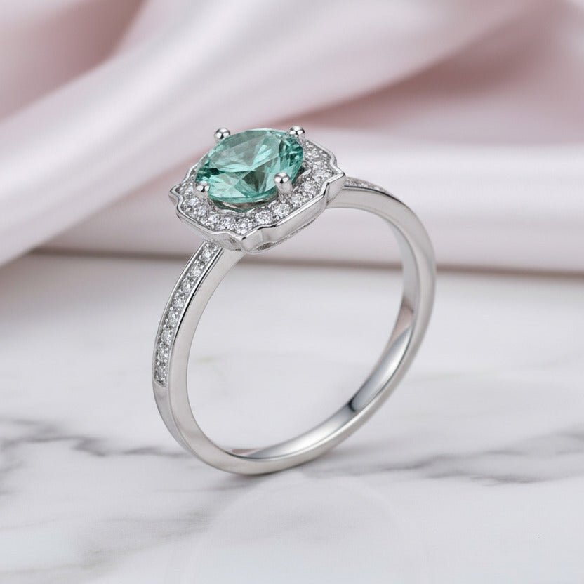 1.0Ct Round Halo Green Diamond Option Engagement Ring-Black Diamonds New York