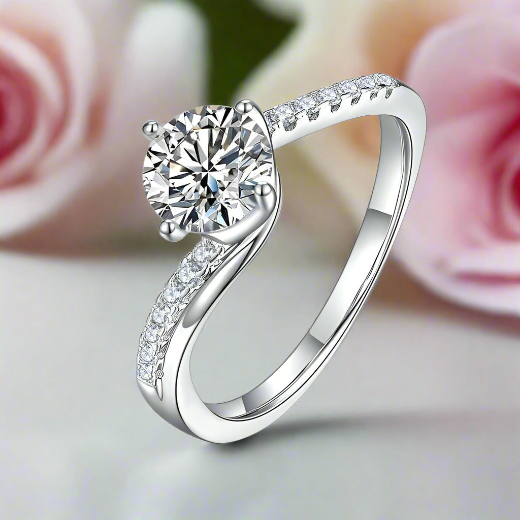 1.0 Ct 6.5mm Diamond Engagement Ring-Black Diamonds New York