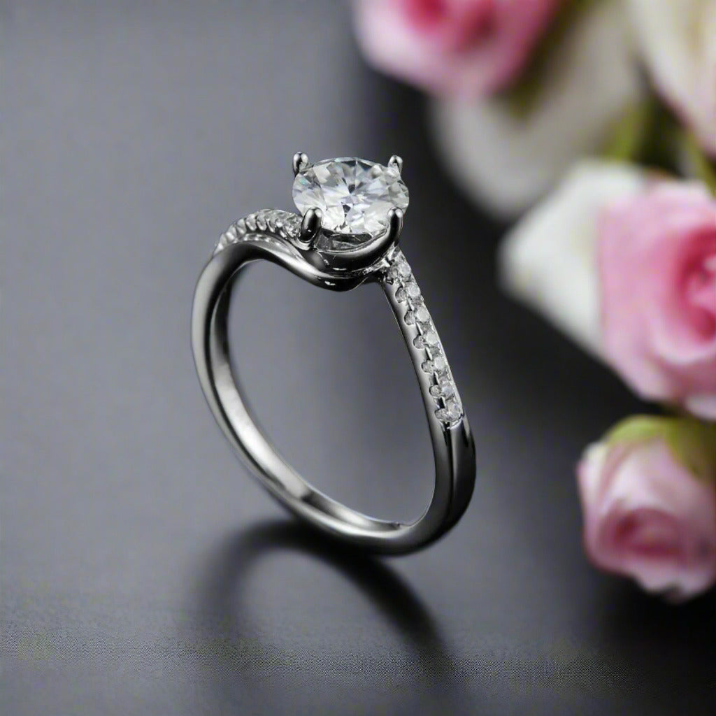 1.0 Ct 6.5mm Diamond Engagement Ring-Black Diamonds New York