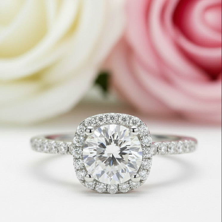 1.0 Ct 6.5mm Round Diamond Halo Engagement Ring-Black Diamonds New York