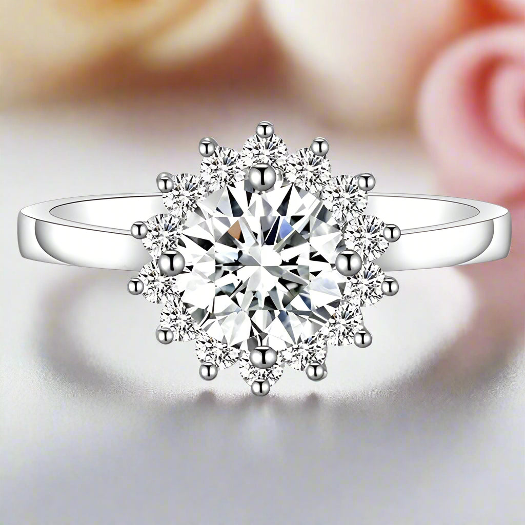 1.0 Ct Diamond Sunflower Shaped Halo Engagement Ring-Black Diamonds New York