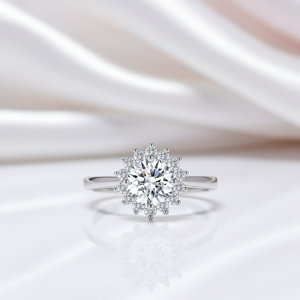 1.0 Ct Diamond Option Sunflower Shaped Halo Engagement Ring-Black Diamonds New York