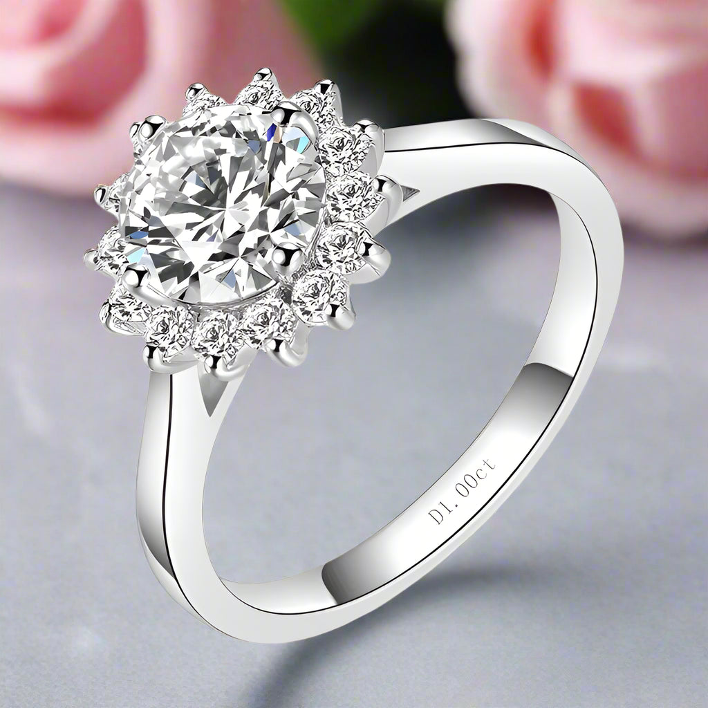 1.0 Ct Diamond Sunflower Shaped Halo Engagement Ring-Black Diamonds New York