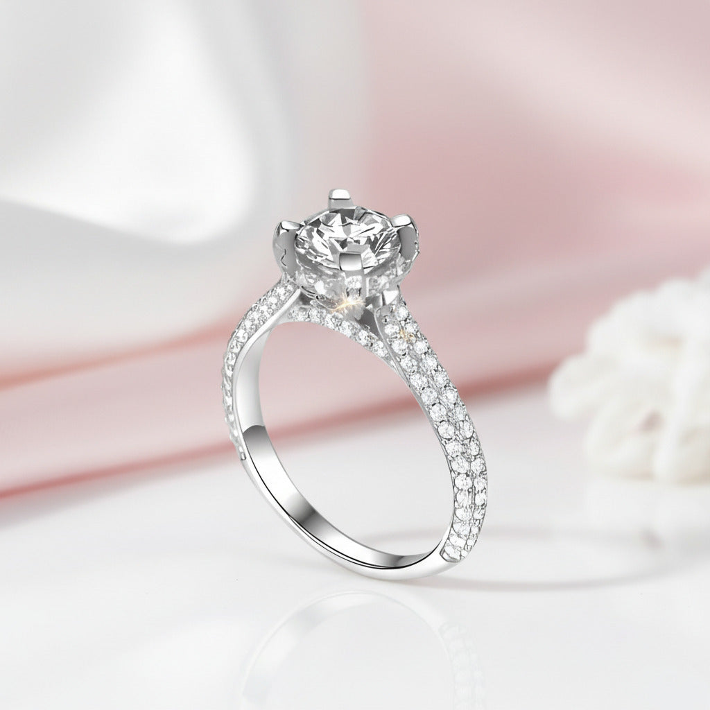 1.0 Ct Round Cut VVS1 D Color Diamond Option Engagement Ring-Black Diamonds New York