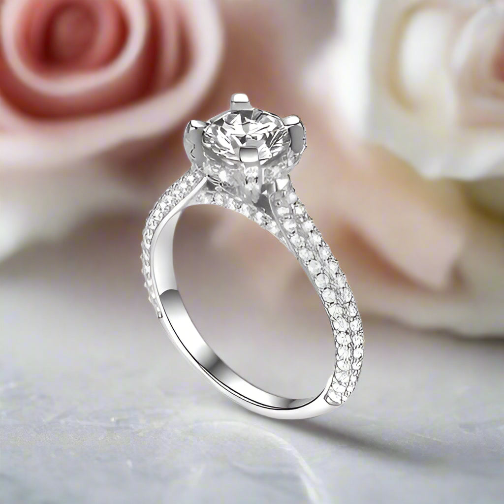 1.0 Ct Round Cut VVS1 D Color Diamond Engagement Ring-Black Diamonds New York