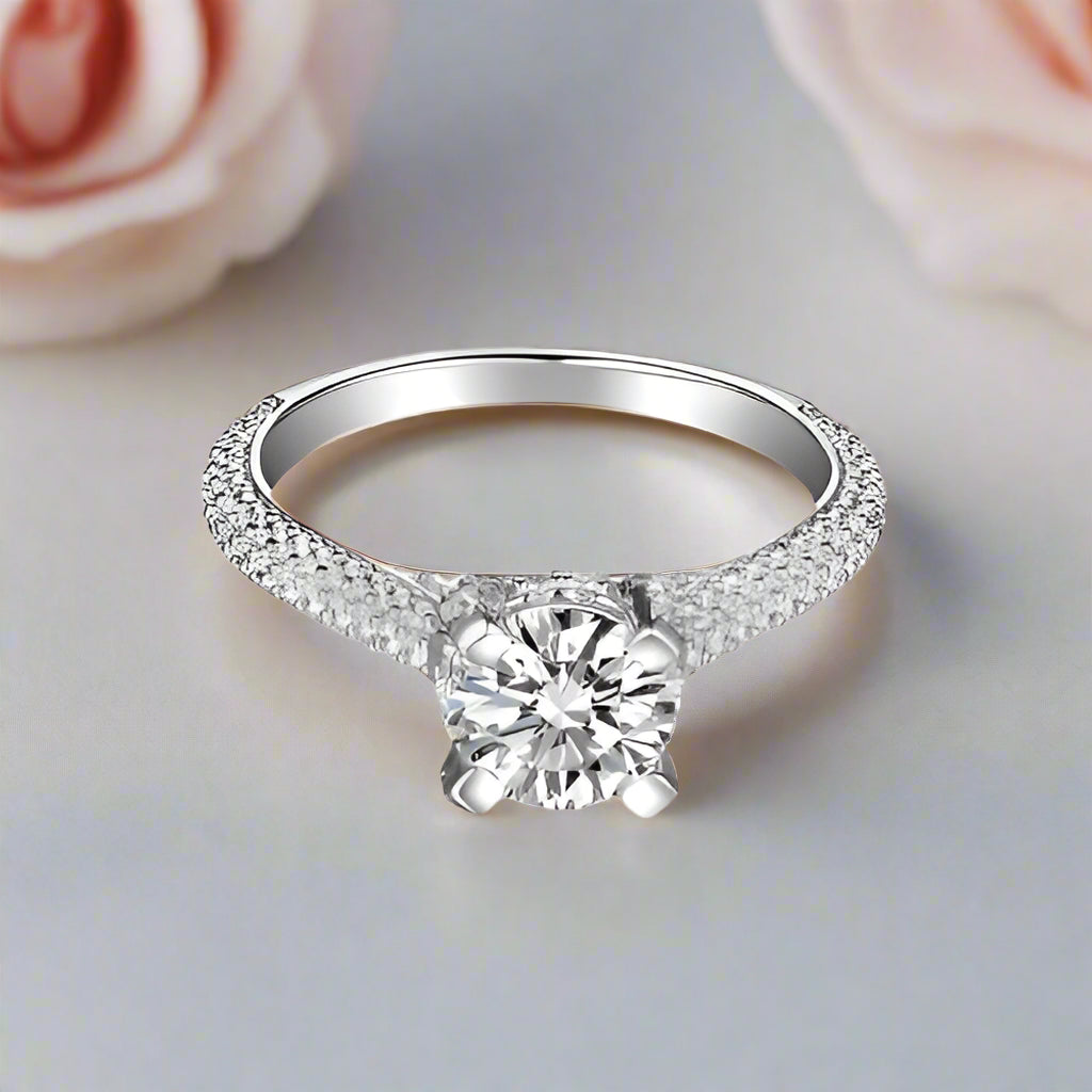 1.0 Ct Round Cut VVS1 D Color Diamond Engagement Ring-Black Diamonds New York