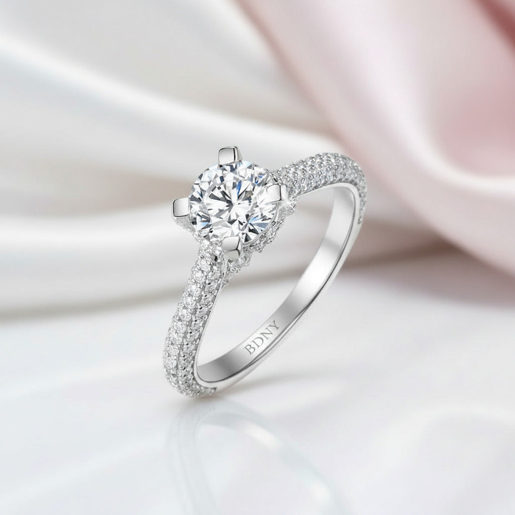 1.0 Ct Round Cut VVS1 D Color Diamond Option Engagement Ring-Black Diamonds New York