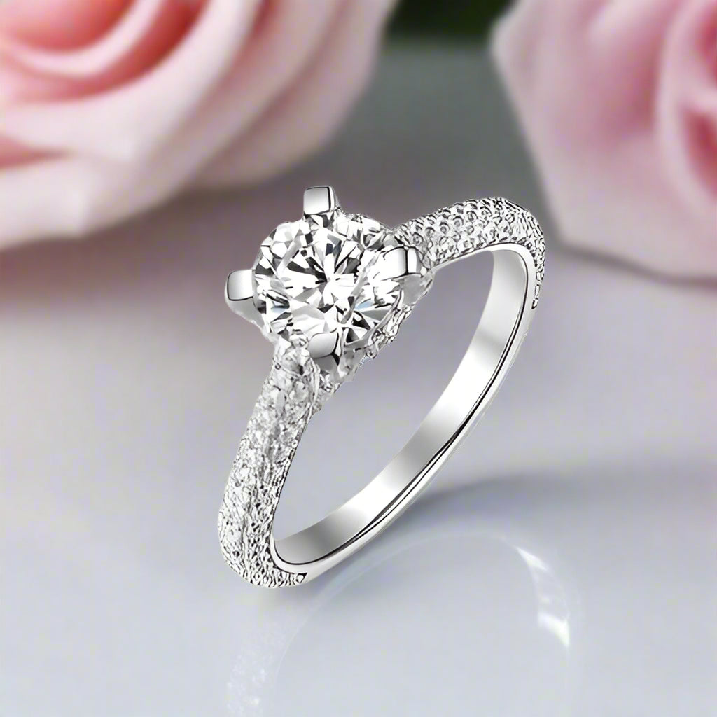 1.0 Ct Round Cut VVS1 D Color Diamond Engagement Ring-Black Diamonds New York