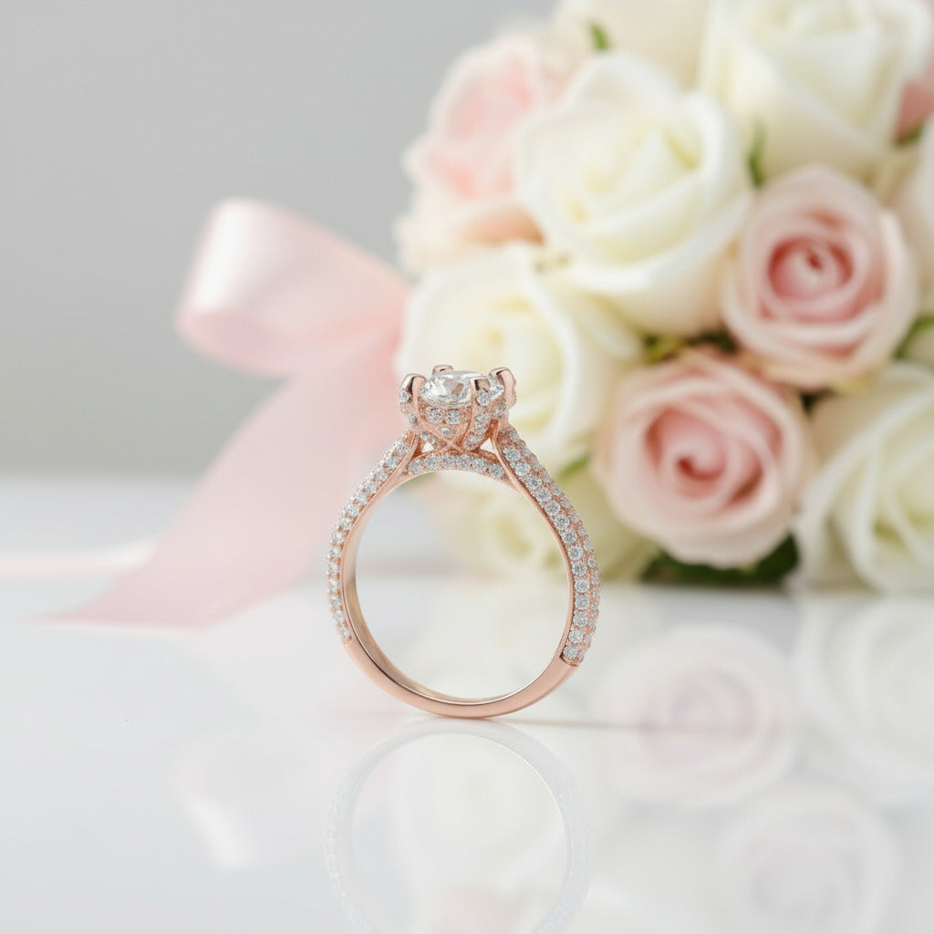 1.0 Ct Round Cut VVS1 D Color Diamond Option Engagement Ring-Black Diamonds New York