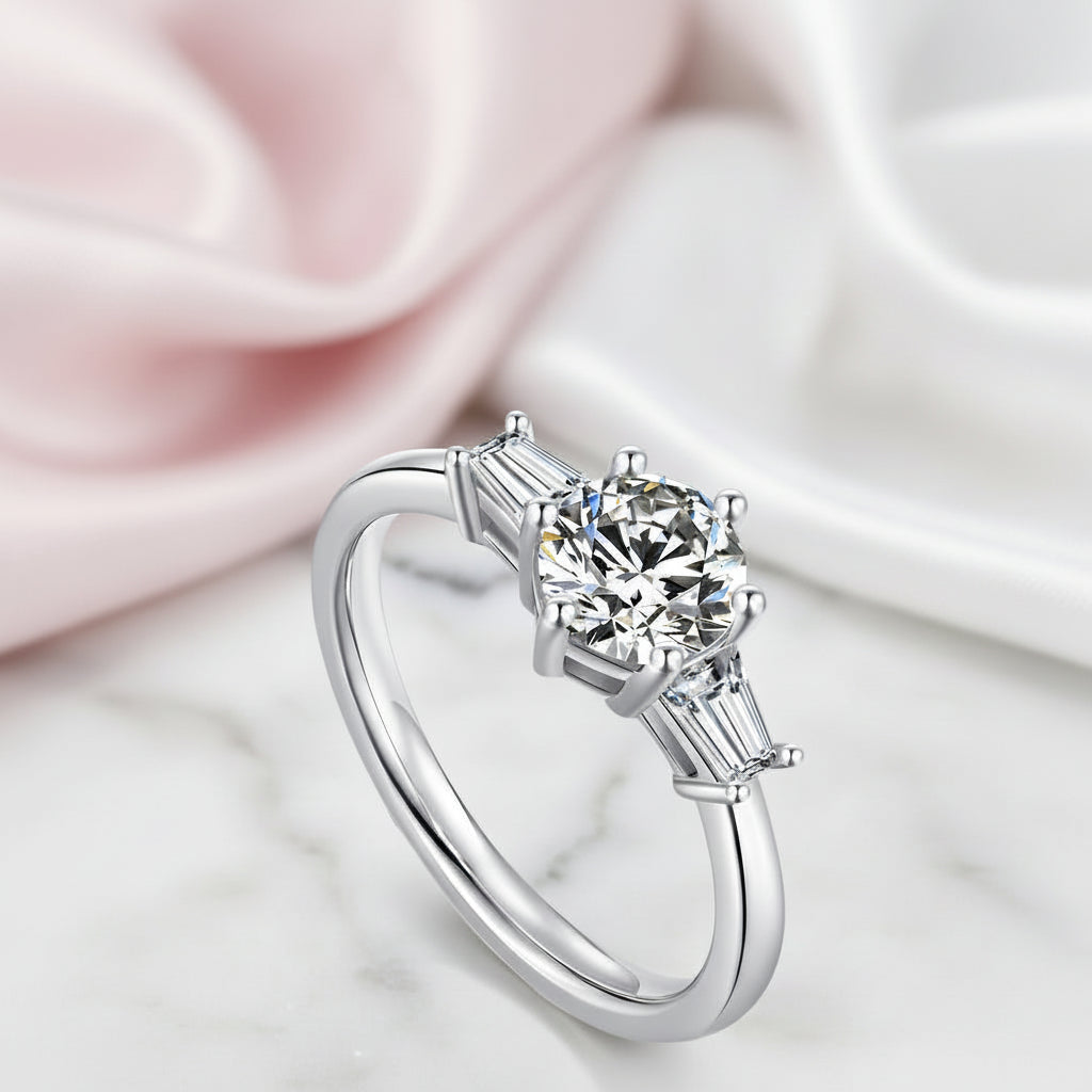 1.0 ct Round Cut Diamond Option Three Stone Engagement Ring-Black Diamonds New York