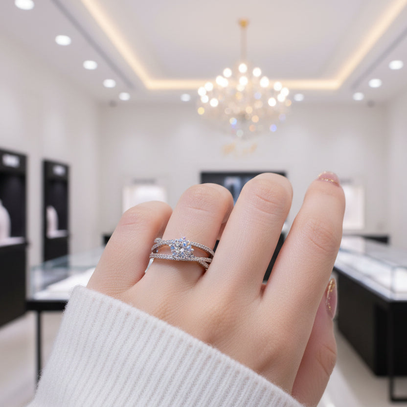 1.0 ct Round Diamond Criss Cross Engagement Ring-Black Diamonds New York