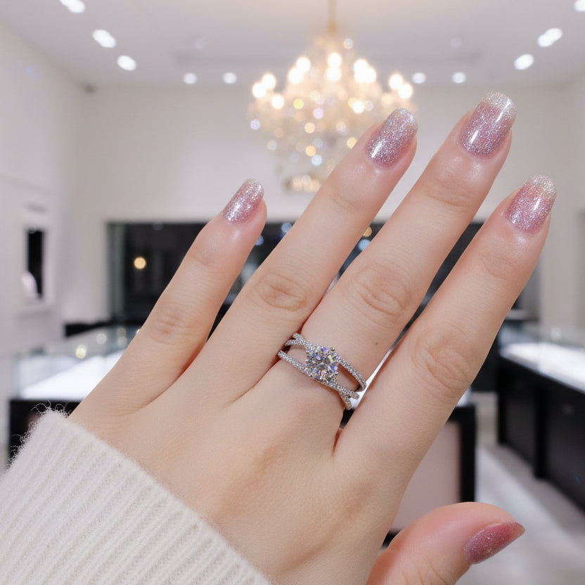 1.0 ct Round Diamond Criss Cross Engagement Ring-Black Diamonds New York