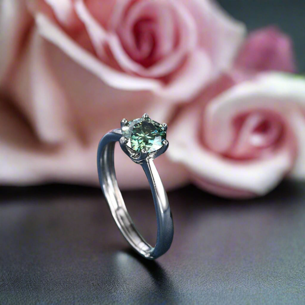 1.0 ct Round Green Diamond Adjustable Engagement Ring-Black Diamonds New York