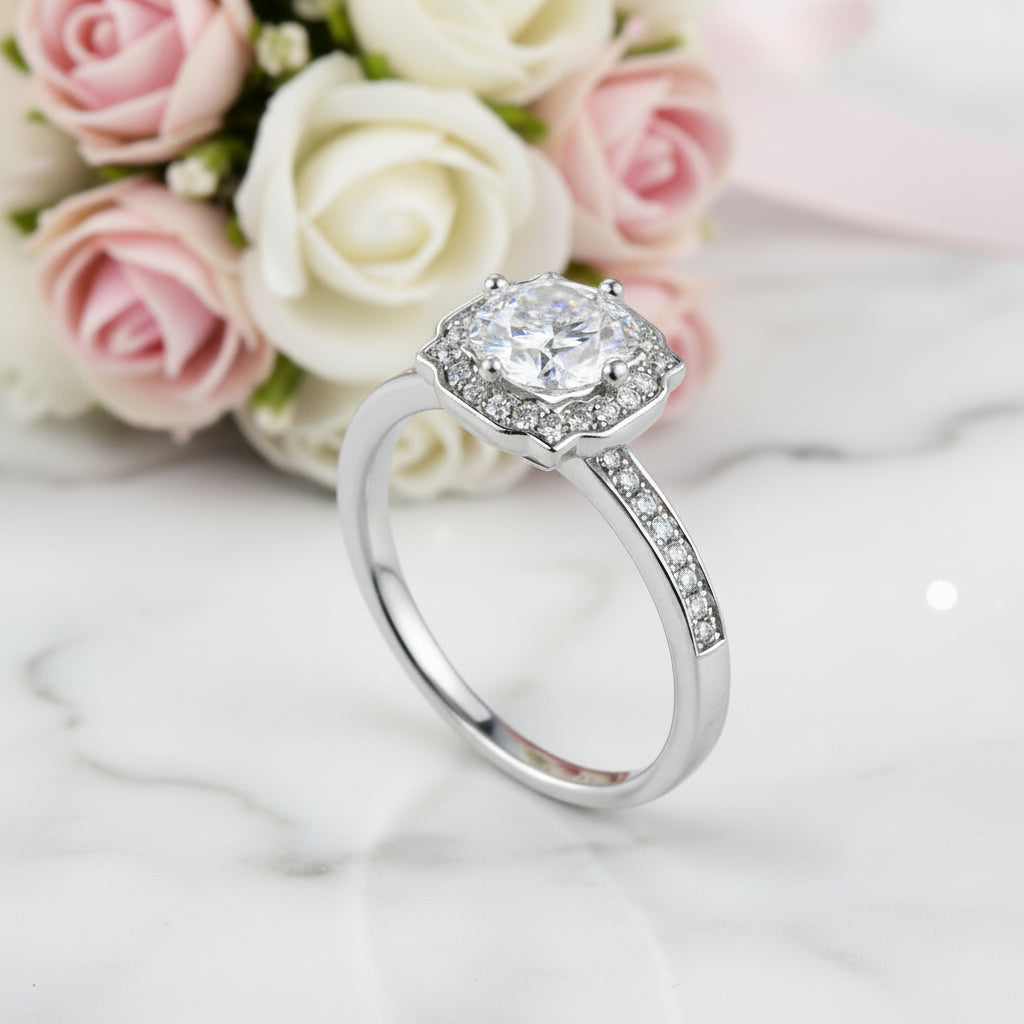 1.0 ct Round Halo Channel Diamond Option Engagement Ring-Black Diamonds New York