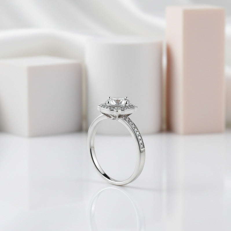 1.0 ct Round Halo Channel Diamond Engagement Ring-Black Diamonds New York