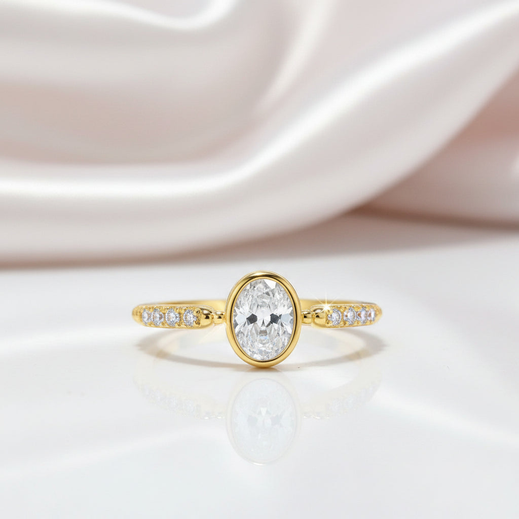 1.12 Ct Oval Cut Diamond Option Bezel Setting Engagement Ring-Black Diamonds New York