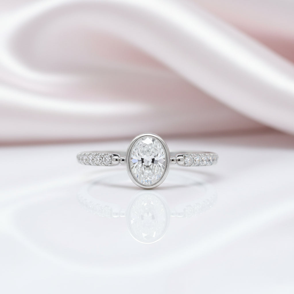 1.12 Ct Oval Cut Diamond Option Bezel Setting Engagement Ring-Black Diamonds New York