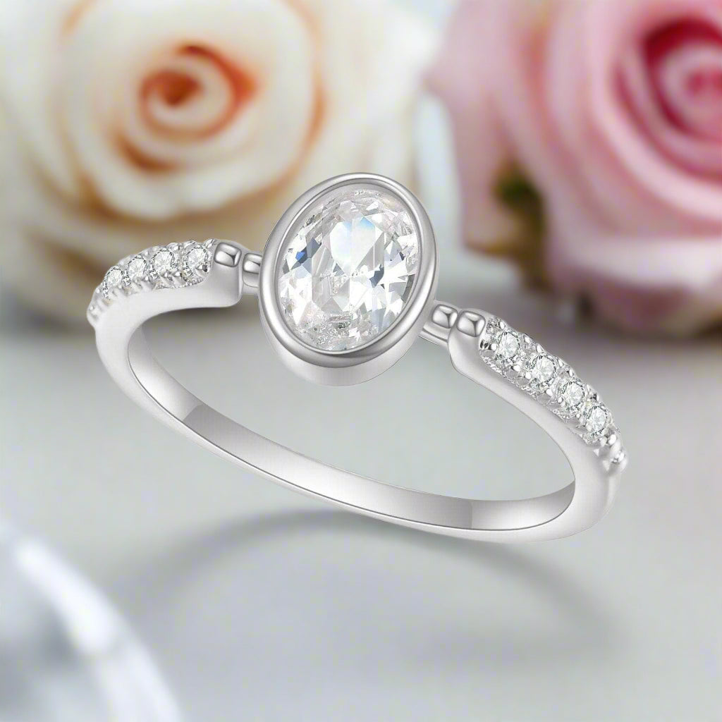 1.12 Ct Oval Cut Diamond Bezel Setting Engagement Ring-Black Diamonds New York