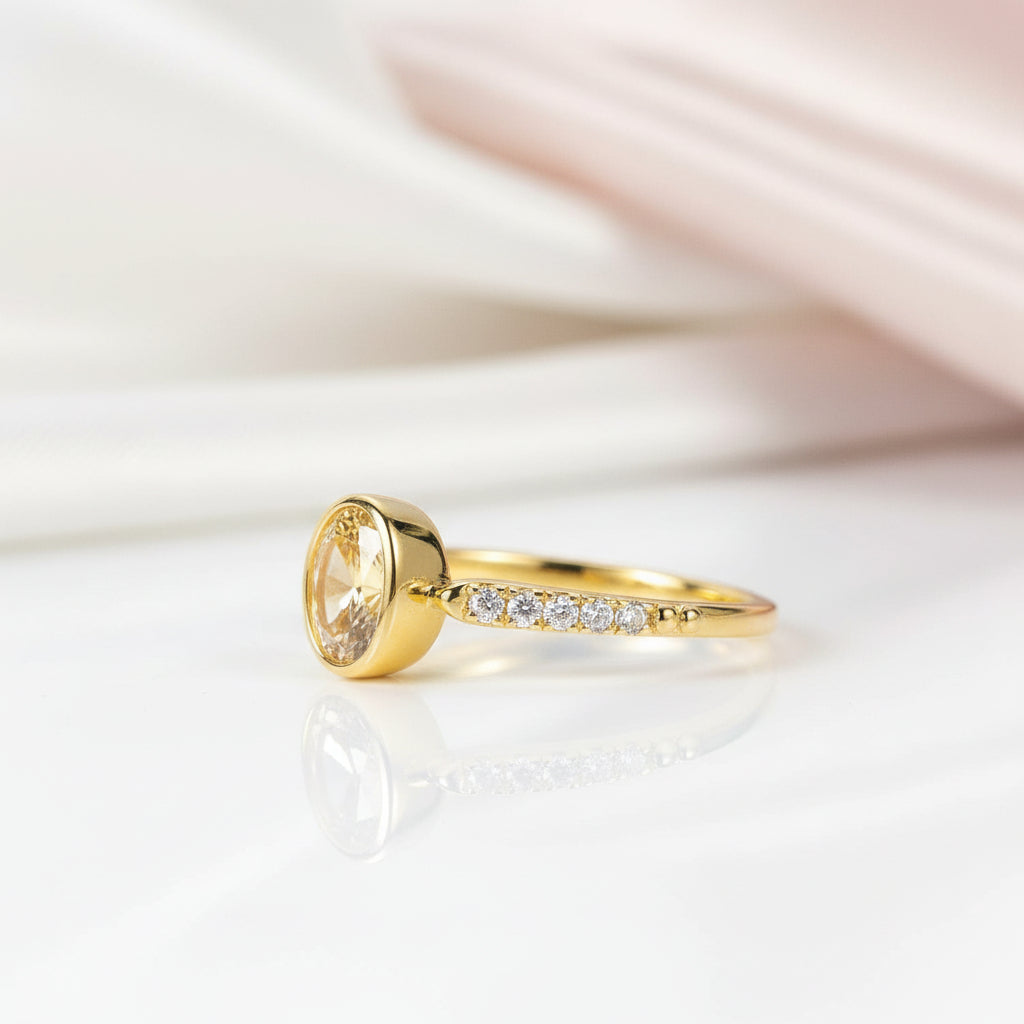 1.12 Ct Oval Cut Diamond Option Bezel Setting Engagement Ring-Black Diamonds New York