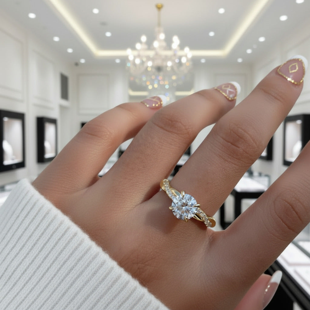 . Carat Round Cut Twist Yellow Gold Promise Ring . Carat Round Cut Twist Yellow Gold Promise Ring