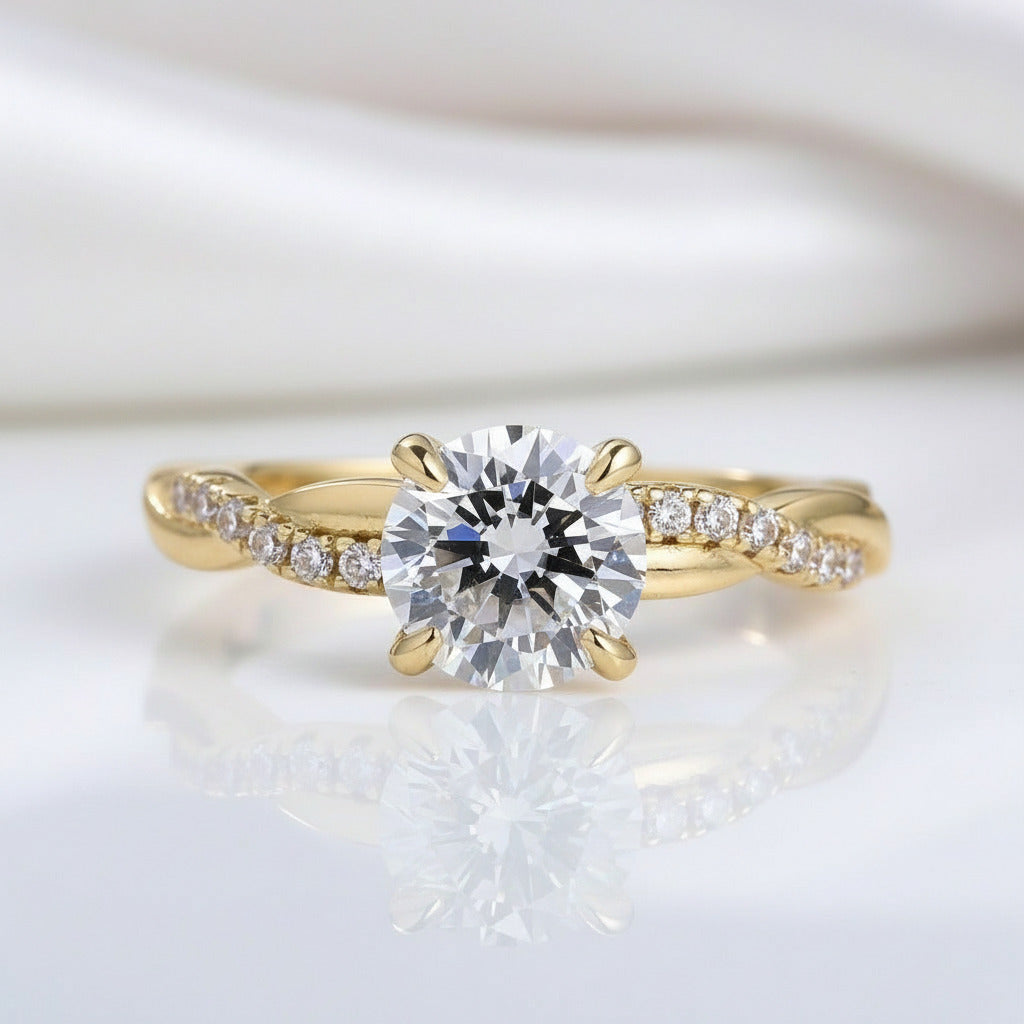 Carat Round Cut Twist Yellow Gold Promise Ring – Black