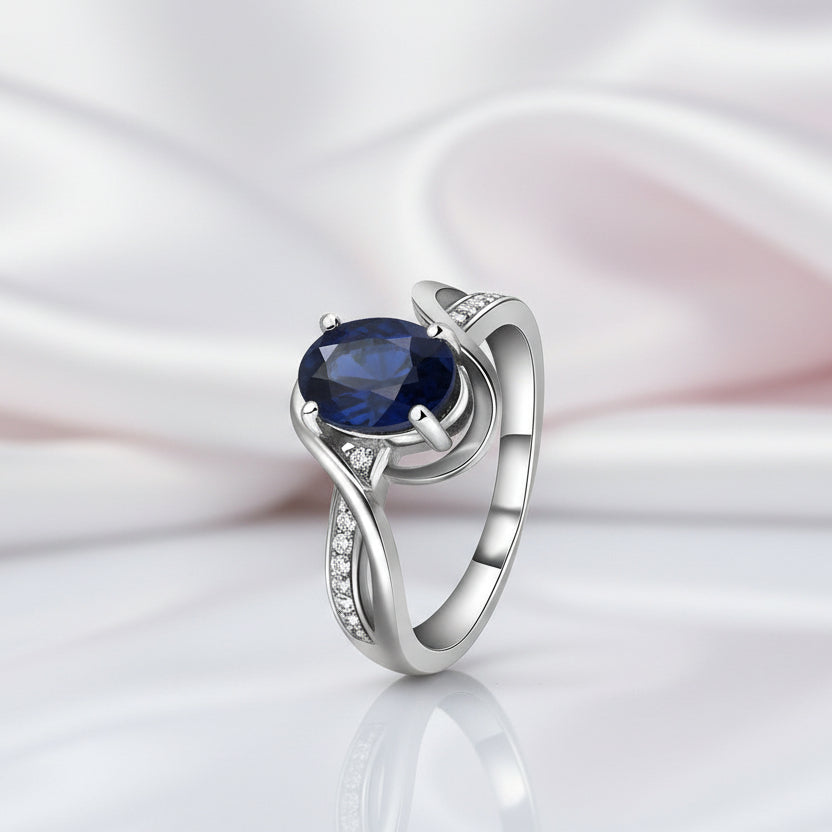 1.3Ct Oval Cut Natural Moss Agate Twist Engagement Ring-Black Diamonds New York