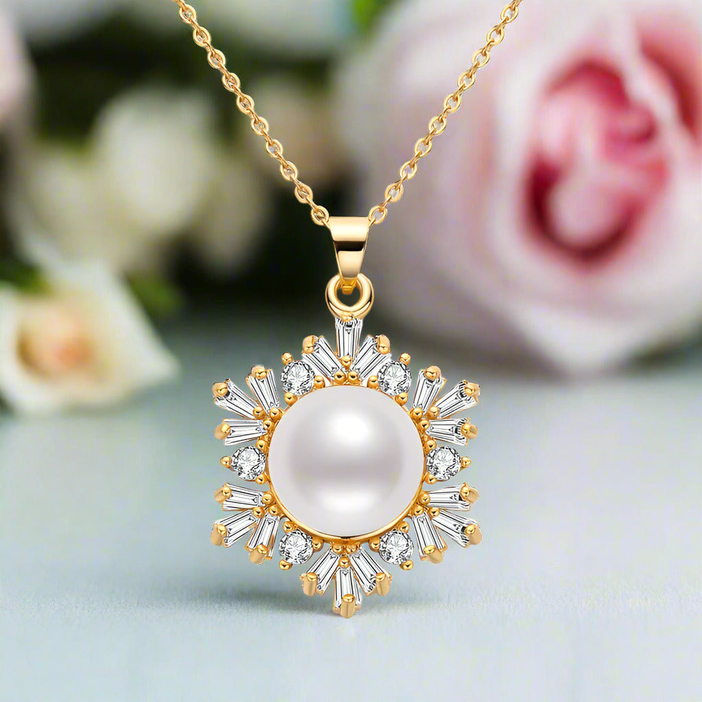 Freshwater Pearl Snowflake Necklace-Black Diamonds New York