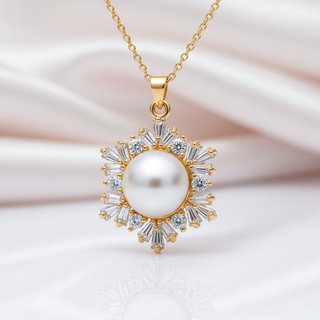 Freshwater Pearl Snowflake Necklace-Black Diamonds New York