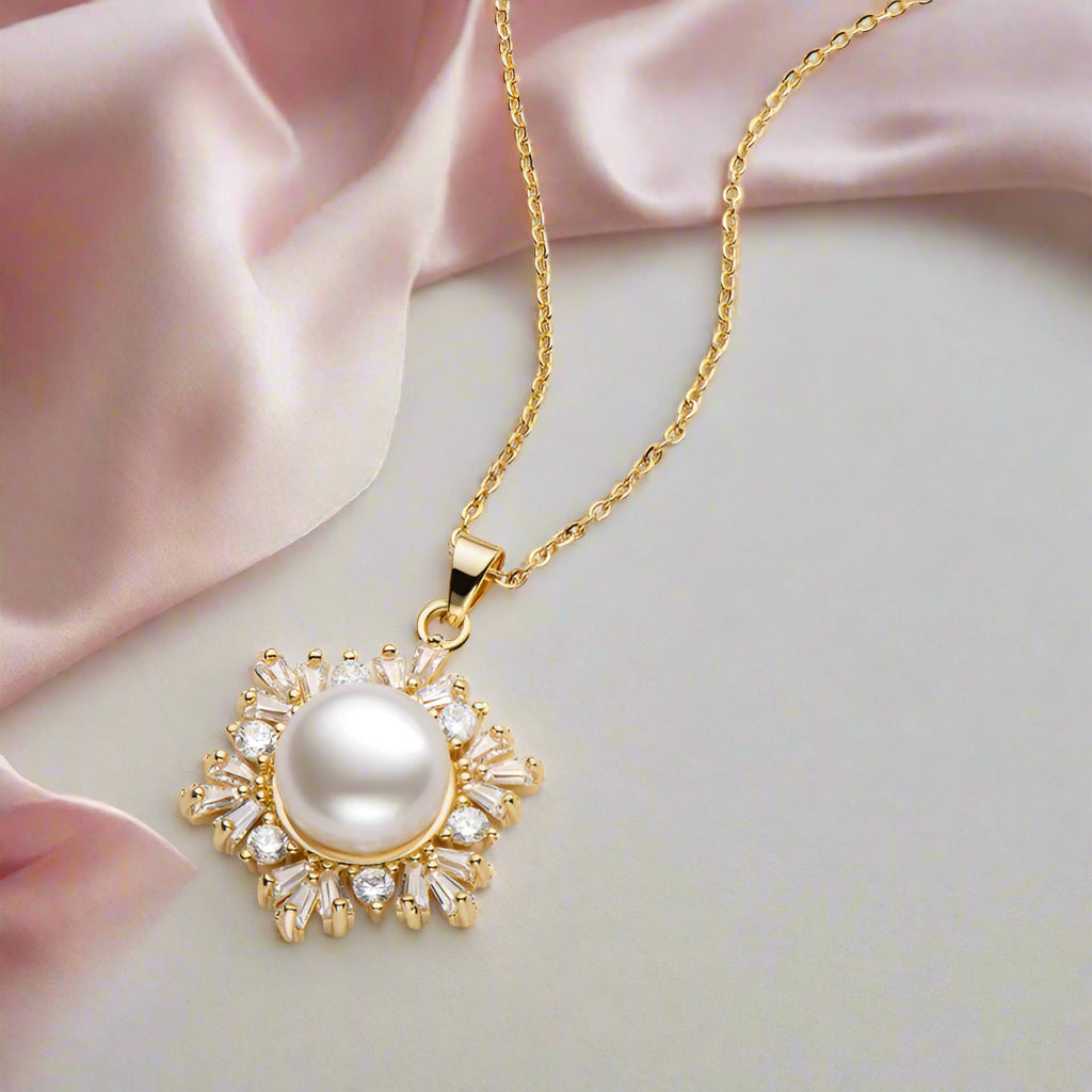 Freshwater Pearl Snowflake Necklace-Black Diamonds New York