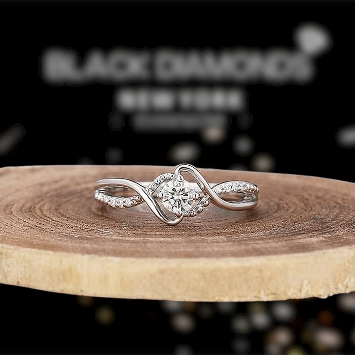1.0 Carat Round Cut Sona Diamond Twist Promise Ring-Black Diamonds New York