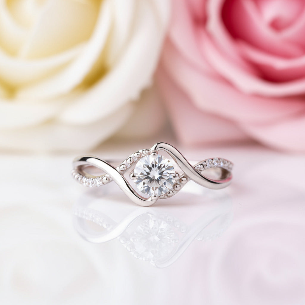 1.0 Carat Round Cut Diamond Twist Promise Ring-Black Diamonds New York