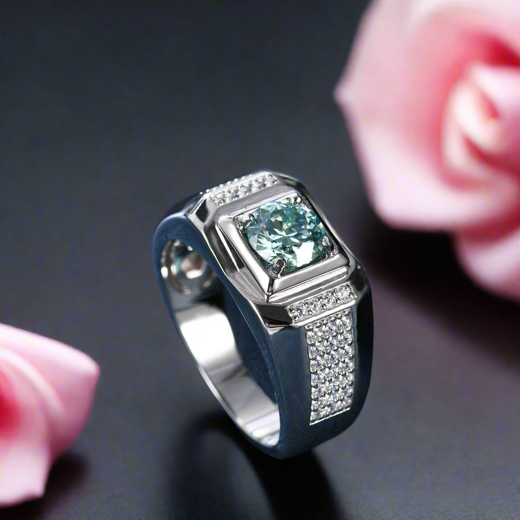 1.0 Ct. 6.5mm Green Diamond Men's Cluster Ring-Black Diamonds New York