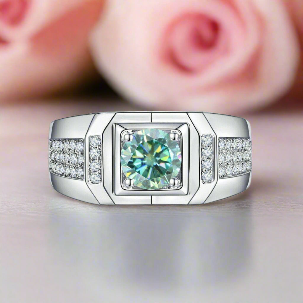 1.0 Ct. 6.5mm Green Diamond Men's Cluster Ring-Black Diamonds New York