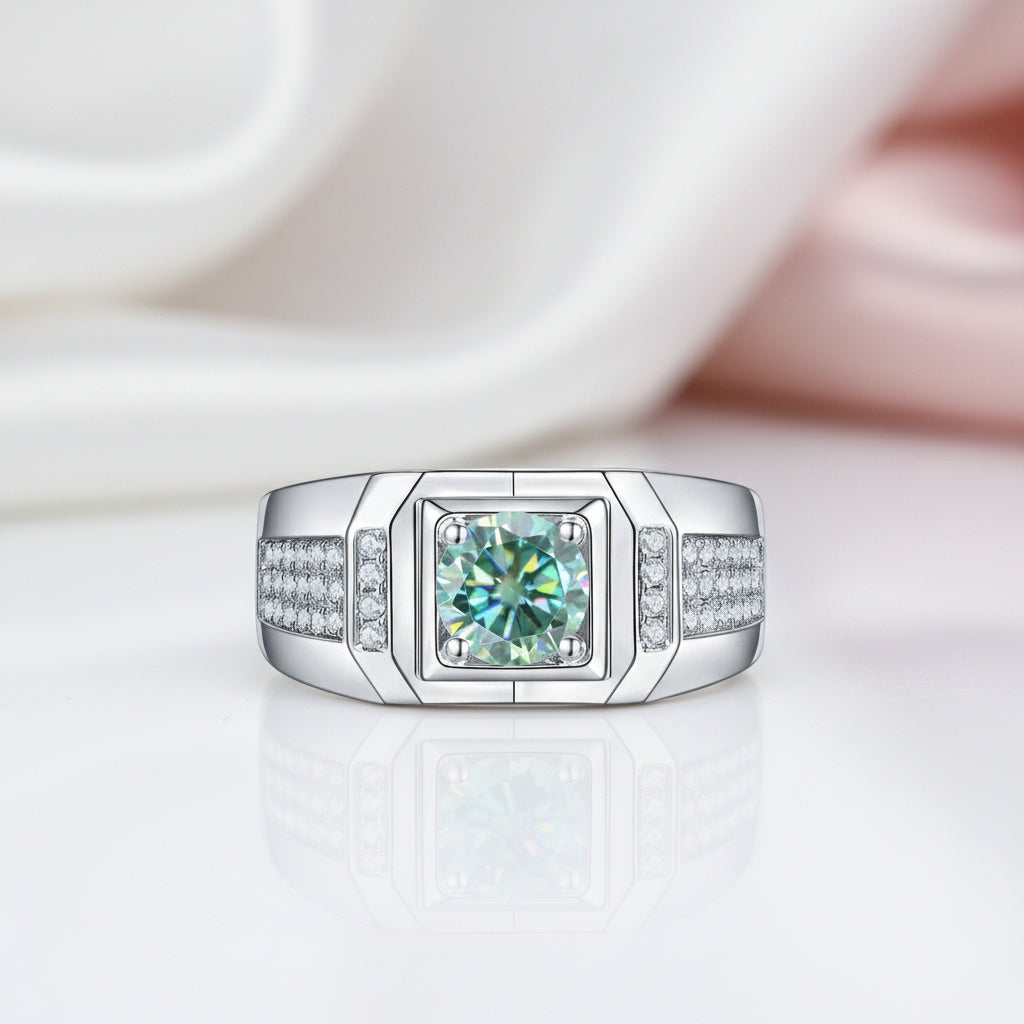 1.0 Ct. 6.5mm Green Diamond Option Men's Cluster Ring-Black Diamonds New York