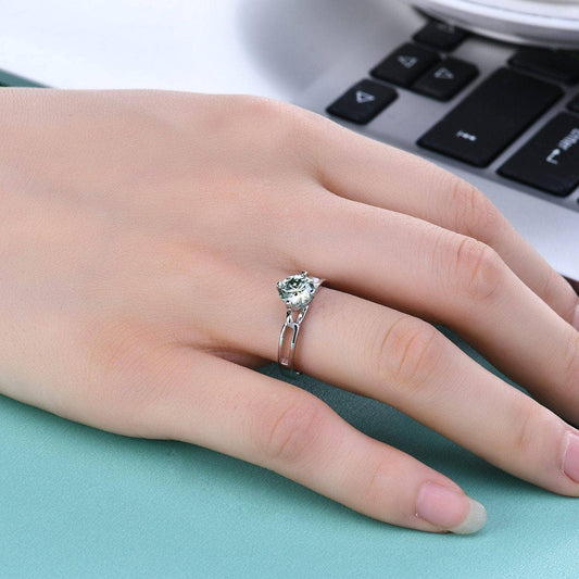 1.0Ct 6.5mm Round Green Moissanite Engagement Ring - Black Diamonds New York
