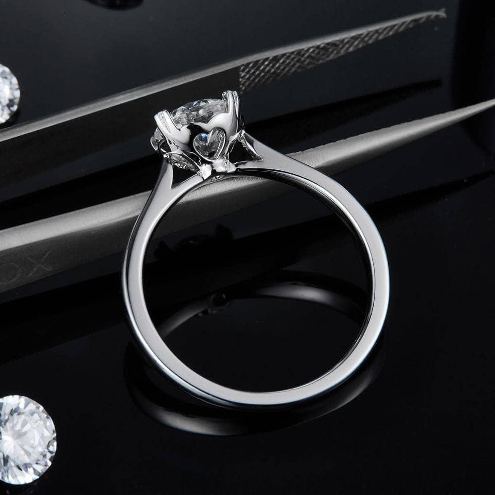 1.0 ct 6.5mm Round Moissanite Solitaire Engagement Ring-Black Diamonds New York